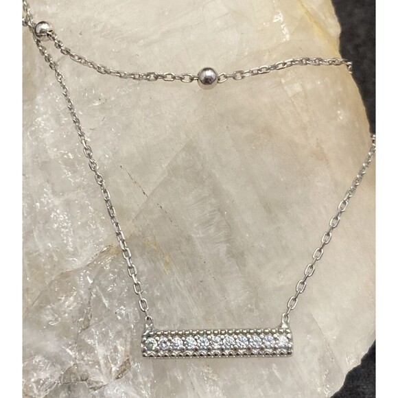 TR Layered 2-Tier Cubic Zirconia Sterling Silver 925 14-16'' Chain Necklace 2.7g - Picture 2 of 11